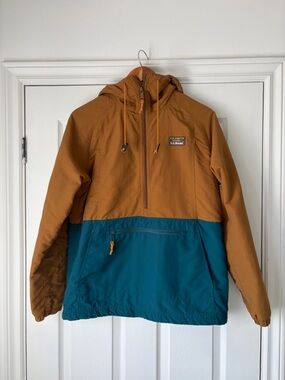 L.L.Bean Men's Mountain Classic Anorak Jacket Blue Tan Outdoor Size Small